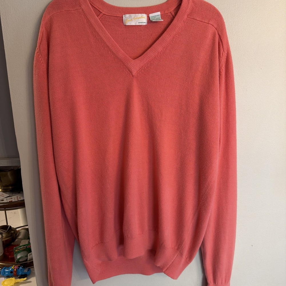 Vintage 1980s Jack Nicklaus Cashmere Coral V-Neck Pullover Sweater Men's Large